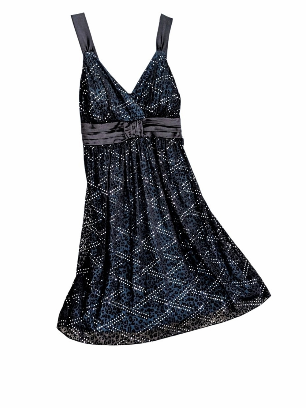 Vintage Deb Teal Black Sequin Prom Party Dress Y2K Whimsigoth Bow, Plus 1X